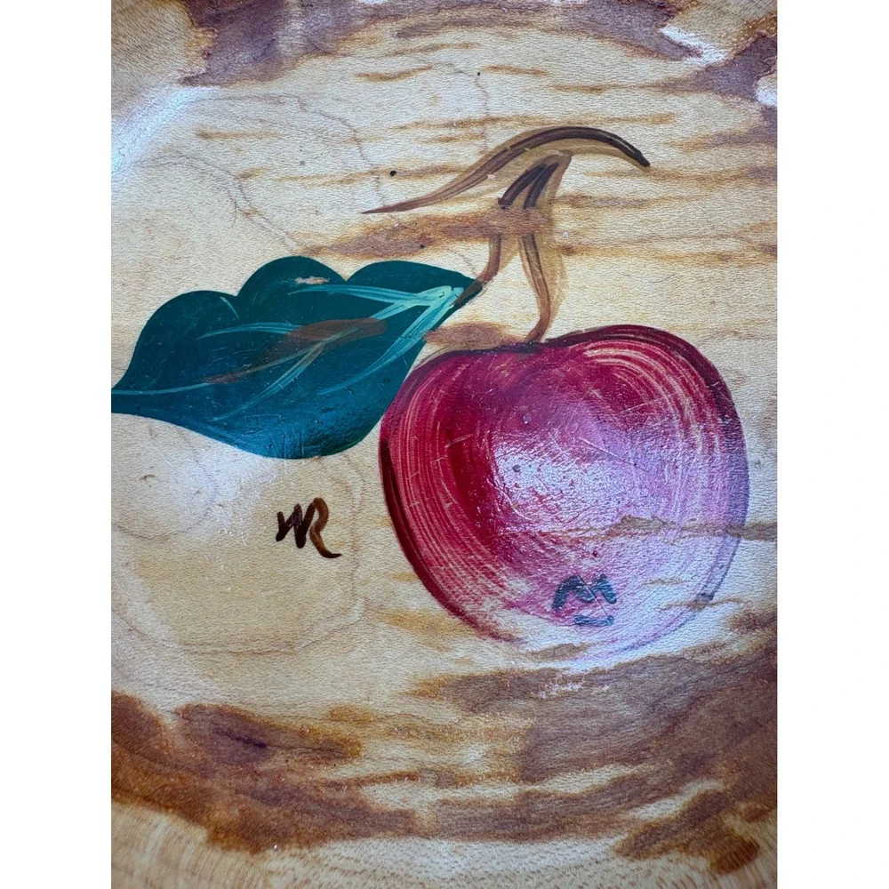 Vintage Hand Painted Wooden Bowls Set of 5 Red Apple Artisan Americana 5 Inch